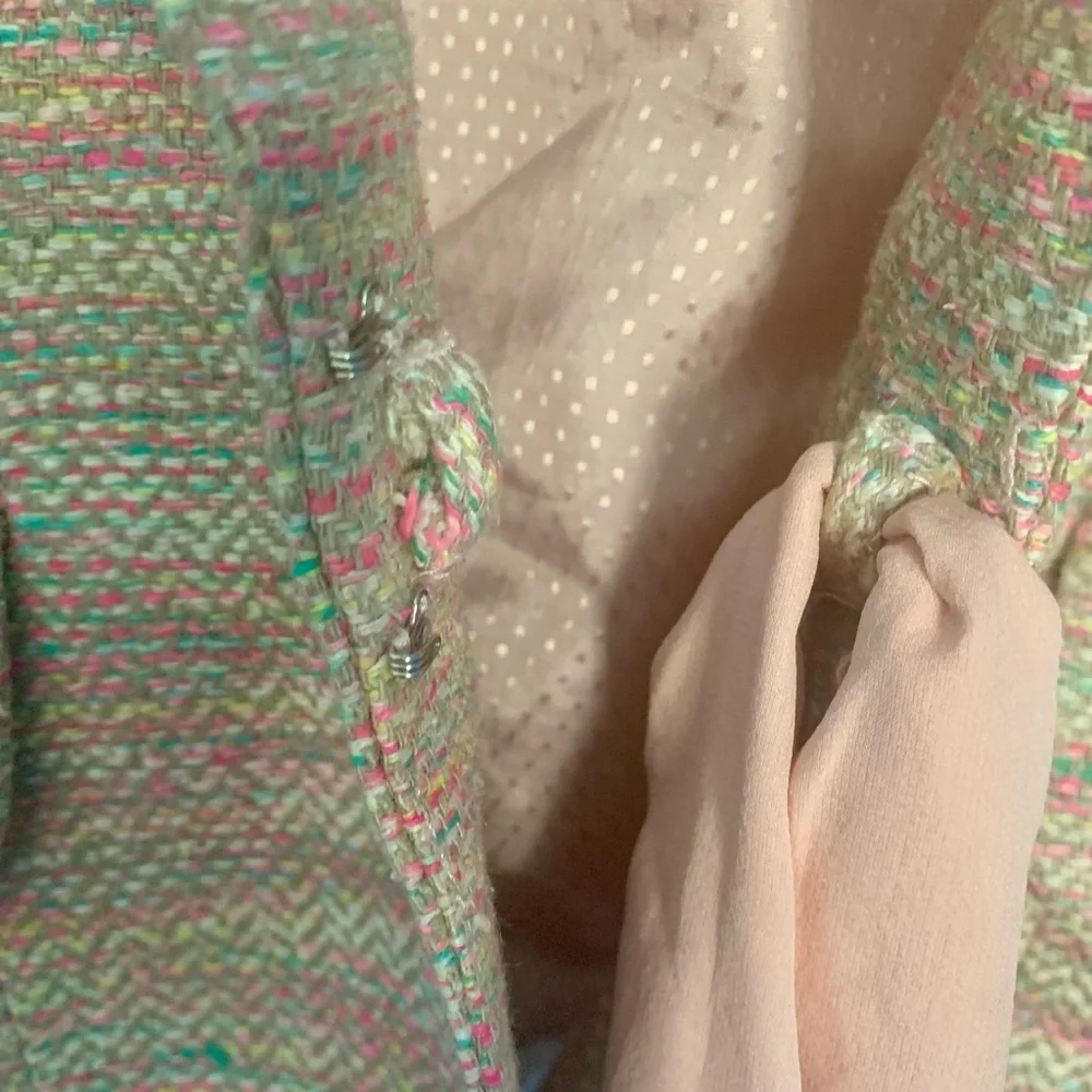 BCBG Maxazaria Pink Silk Tweed Silk Tie Blazer Size XS